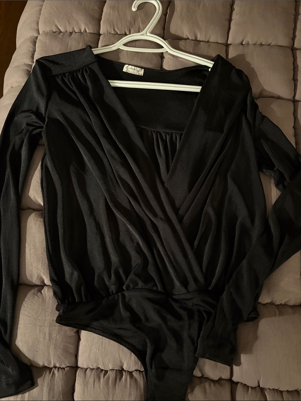 Free People Black Surplice Long-Sleeve Bodysuit